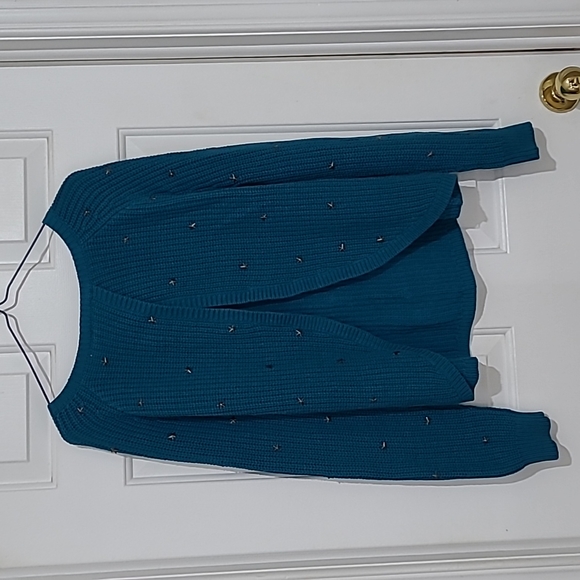 Wildfox Erika Stud Star Open Back Teal Blue Sweater - Picture 9 of 10